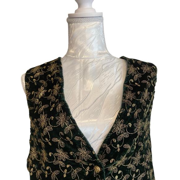 Vintage Velvet Vest Womens Sz Medium Green Gold Embroidered Victorian Romantic - Picture 5 of 16